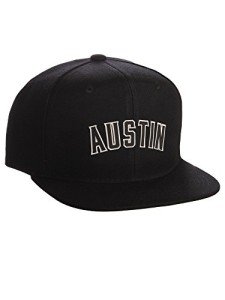 Original Snapback Custom American Cities State Letters Ajustable Flat Visor Cap (Austin Black, White Black)