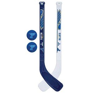 Franklin Sports St. Louis Blues NHL Mini Hockey Stick Set - NHL Team Knee Hockey Stick and Ball Set - Two Players - Great Toy for Kids