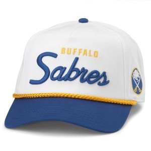 AMERICAN NEEDLE Buffalo Sabres NHL Roscoe Adjustable Snapback Baseball Hat, White/Royal (23008A-BUS-WHRY)