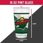 Rico Industries NHL Hockey Minnesota Wild 16 oz Pint Glasses with Digitally Printed Logo, Set of 2 Classic Drinking Glasses, for Fans, Dishwasher Safe