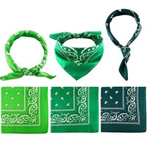 Blulu 6 Pcs Neon Cowboy Bandanas for Men Women Assorted Paisley Pattern Handkerchiefs 22 x 22 Inch Kids Hair Headwrap Scarfs(Assortedgreen)