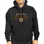 Wright & Ditson NHL Adult Unisex Powerplay Hooded Sweatshirt - Cotton Poly Fleece - Tagless and Comfortable (Boston Bruins - Black Heather, Adult Large)
