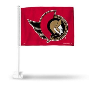Rico Industries NHL Ottawa Senators Primary Double Sided Double Sided Car Flag - 16" x 19" - Strong Pole that Hooks Onto Car/Truck/Automobile