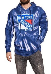 Calhoun NHL Surf & Skate Unisex Spiral Tie Dye Ultra-Soft Pullover Hoodie – The Sunset Collection (New York Rangers, Large)