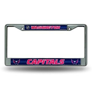 Rico Industries NHL Bling Chrome License Plate Frame with Glitter Accent, Washington Capitals