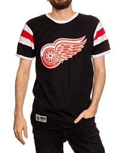 Calhoun NHL Surf & Skate Mens Shoulder Stripe Varsity Inset Sleeve Retro Style T-Shirt – The Coastal Collection (Detroit Red Wings, Large)