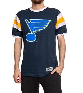 Calhoun NHL Surf & Skate Mens Shoulder Stripe Varsity Inset Sleeve Retro Style T-Shirt – The Coastal Collection (St. Louis Blues, Large)