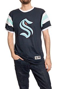 Calhoun NHL Surf & Skate Mens Shoulder Stripe Varsity Inset Sleeve Retro Style T-Shirt – The Coastal Collection (Seattle Kraken, Large)