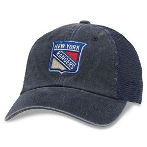 AMERICAN NEEDLE Raglan Bones NHL Mesh Strapback Hat, New York Rangers, Navy (41152A-NYR)