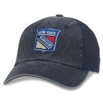 AMERICAN NEEDLE Raglan Bones NHL Mesh Strapback Hat, New York Rangers, Navy (41152A-NYR)