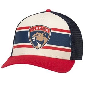 AMERICAN NEEDLE NHL Hockey Florida Panthers Sinclair Adjustable Snapback Baseball Trucker Hat, Navy/Ivory/Red (21001B-FLP-NIR)