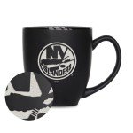 Rico Industries NHL Hockey New York Islanders 15oz Laser Engraved Matte Black Ceramic Bistro Mug - For Hot or Cold Drinks