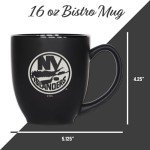 Rico Industries NHL Hockey New York Islanders 15oz Laser Engraved Matte Black Ceramic Bistro Mug - For Hot or Cold Drinks