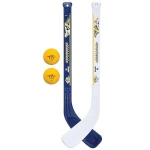 Franklin Sports Nashville Predators NHL Mini Hockey Stick Set - NHL Team Knee Hockey Stick and Ball Set - Two Players - Great Toy for Kids