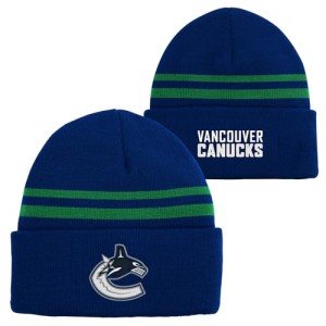 Outerstuff NHL Kids Youth 8-20 Official Cold Weather Striped Cuffed Knit Beanie Hat (US, Alpha, One Size, Vancouver Canucks)