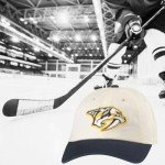 AMERICAN NEEDLE Nashville Predators NHL Blue Line Adjustable Snapback Baseball Hat, Ivory/Navy (EM004A-NAP-INVY)