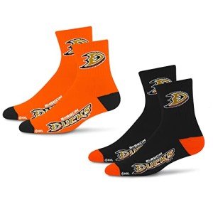For Bare Feet NHL Anaheim Ducks Quarter Sock Two Pack Team Colors Large