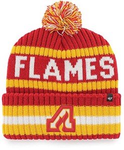 47 Calgary Flames Beanie Mens Womens Cuffed Pom Knit Winter Hat Bering Style, Stretch Fit, Red, One Size