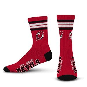 For Bare Feet NHL New Jersey Devils 4 Stripe Deuce Crew Sock Team Color MEDIUM