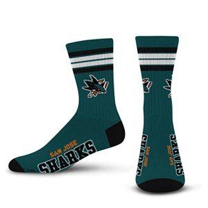 For Bare Feet NHL San Jose Sharks 4 Stripe Deuce Crew Sock Team Color MEDIUM