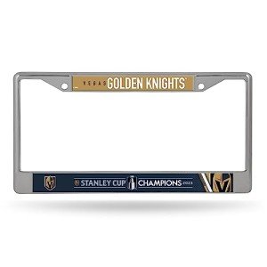 Rico Industries NHL Hockey Vegas Golden Knights 2023 Stanley Cup Champions 12" x 6" Chrome Frame with Decal Inserts - Car/Truck/SUV Automobile Accessory