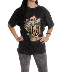 Calhoun NHL Womens Oversized Loose Fit Drop Shoulder Vintage Style Acid Wash Crewneck Short Sleeve T-Shirt (Vegas Golden Knights, Small/Medium)