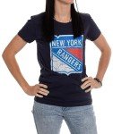 Calhoun NHL Surf & Skate Women's Distressed Print Fitted Crew Neck Premium T-Shirt (New York Rangers, Large)