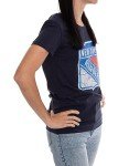 Calhoun NHL Surf & Skate Women's Distressed Print Fitted Crew Neck Premium T-Shirt (New York Rangers, Large)