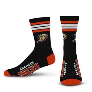 For Bare Feet NHL Anaheim Ducks 4 Stripe Deuce Crew Sock Team Color MEDIUM