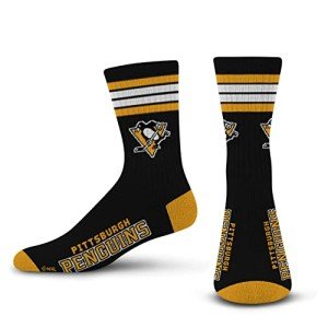 For Bare Feet NHL Pittsburgh Penguins 4 Stripe Deuce Crew Sock Team Color LARGE