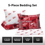 FOCO Detroit Red Wings NHL Team Color Bed in a Bag Comforter Bedding 5 Piece Set - Twin