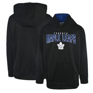 Outerstuff NHL Kids Youth 4-20 Power Play Logo Pullover Performance Hoodie Sweatshirt (Size 8, Toronto Maple Leafs - Black)
