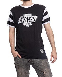 Calhoun NHL Surf & Skate Mens Shoulder Stripe Vintage Varsity Inset Sleeve Retro Style T-Shirt (Large, Los Angeles Kings)