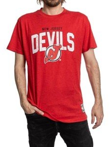 Calhoun NHL Surf & Skate Mens Vintage Style Distressed Heather Tone Rustic T-Shirt (New Jersey Devils, X-Large)