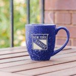 Rico Industries NHL Hockey New York Rangers Royal 16 oz Team Color Laser Engraved Speckled Ceramic Coffee Mug