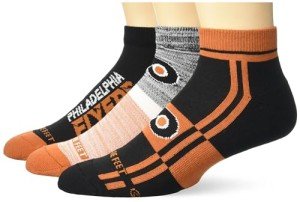 For Bare Feet NHL PHILADELPHIA FLYERS Stripe Stack 3 Pack Ankle Sock Team Colors Large