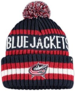 47 NHL Unisex-Adult Team Color Officially Licensed Primary Logo Bering Sport Knit Cuffed Pom Beanie Cold Weather Hat - Columbus Blue Jackets Navy