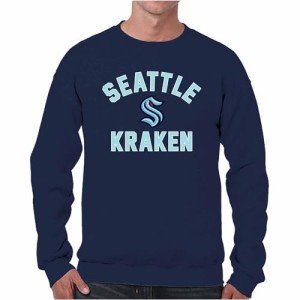 Wright & Ditson Adult NHL Gameday Crewneck Sweatshirt - Pre-Shrunk Fleece Blend - Officially Licensed Unisex Hockey Pullover (Seattle Kraken - Navy, Large)
