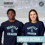Wright & Ditson Adult NHL Gameday Crewneck Sweatshirt - Pre-Shrunk Fleece Blend - Officially Licensed Unisex Hockey Pullover (Seattle Kraken - Navy, Large)