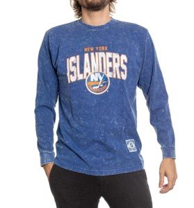 Calhoun NHL Surf & Skate Mens Acid Wash Long Sleeve Cotton Shirt (New York Islanders, Large)