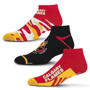 For Bare Feet NHL Calgary Flames CAMO BOOM 3 Pack Ankle Sock Team Colors Large