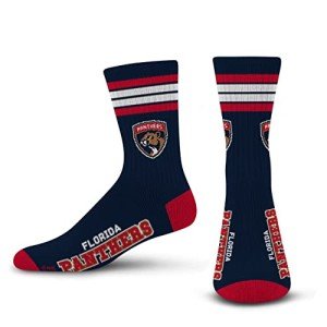 For Bare Feet NHL Florida Panthers 4 Stripe Deuce Crew Sock Team Color MEDIUM