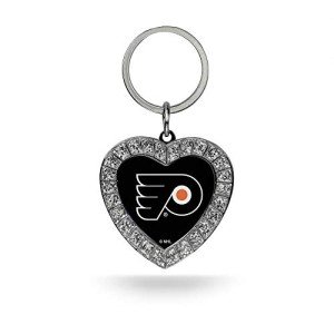 Rico Industries NHL Philadelphia Flyers Metal Rhinestone Heart Keychain 1.38 x 3-"