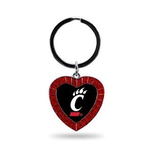 Rico Industries NCAA Cincinnati Bearcats NCAA Rhinestone Heart Colored Keychain, Red, 3-inches in length