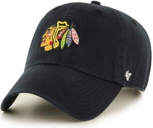 47 NHL Team Color Alternate Primary Logo Clean Up Adjustable Cap Dad Hat, Adult One Size Fits All - Chicago Blackhawks Black