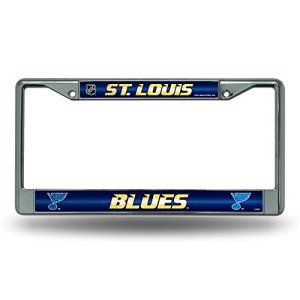 Rico Industries NHL Bling Chrome License Plate Frame with Glitter Accent, St. Louis Blues,Team Color,6 x 12.25-inches