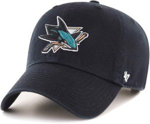 47 NHL Team Color Alternate Primary Logo Clean Up Adjustable Cap Dad Hat, Adult One Size Fits All - San Jose Sharks Black
