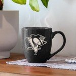 Rico Industries NHL Hockey Pittsburgh Penguins Black 16 oz Team Color Laser Engraved Speckled Ceramic Coffee Mug