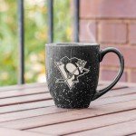 Rico Industries NHL Hockey Pittsburgh Penguins Black 16 oz Team Color Laser Engraved Speckled Ceramic Coffee Mug