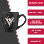 Rico Industries NHL Hockey Pittsburgh Penguins Black 16 oz Team Color Laser Engraved Speckled Ceramic Coffee Mug